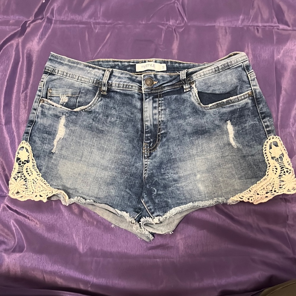 My Style Denim Shorts with lace accent size 10